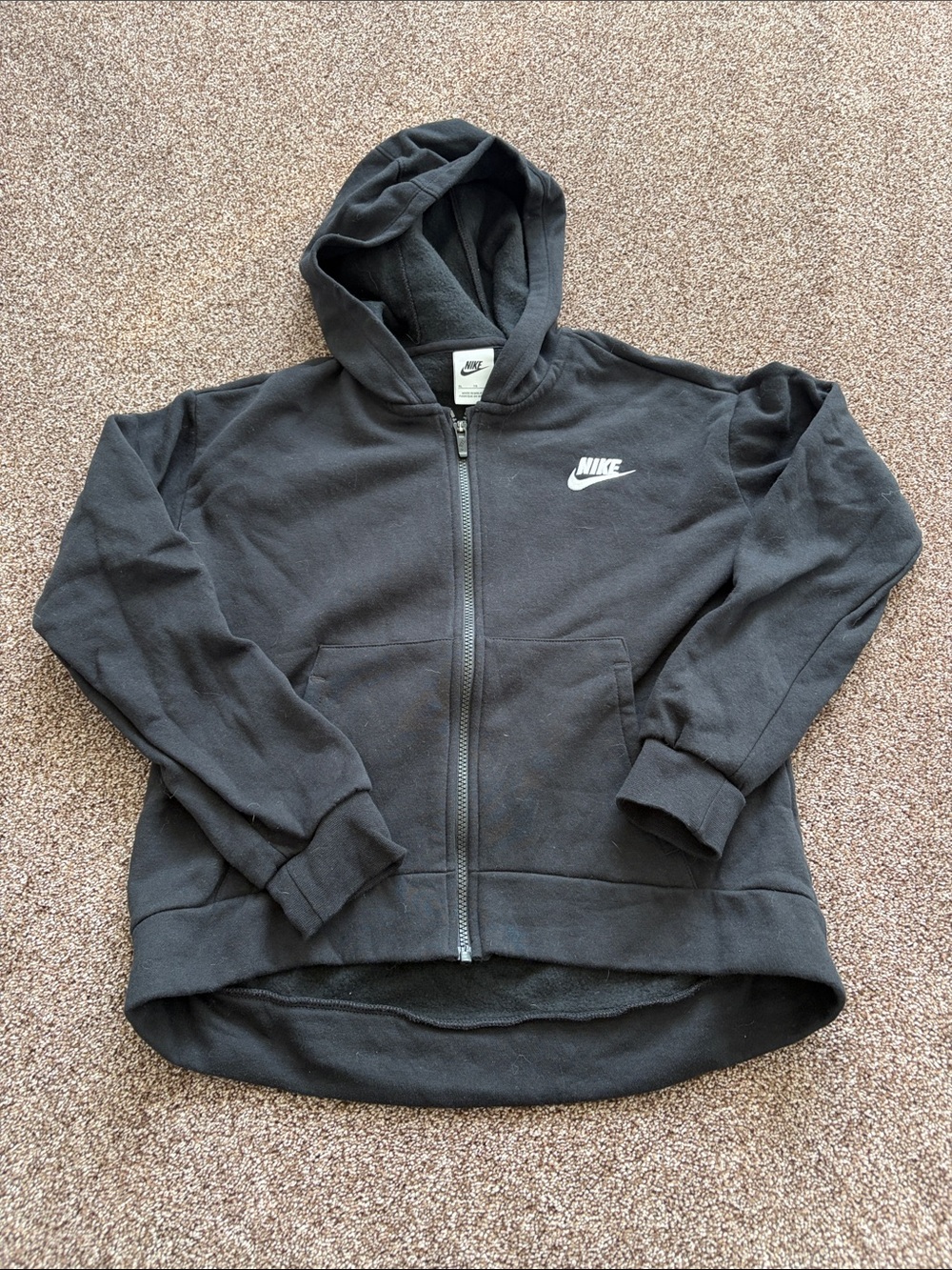 Youth myth Nike Black Zip-Up Hoodie with White Swoosh